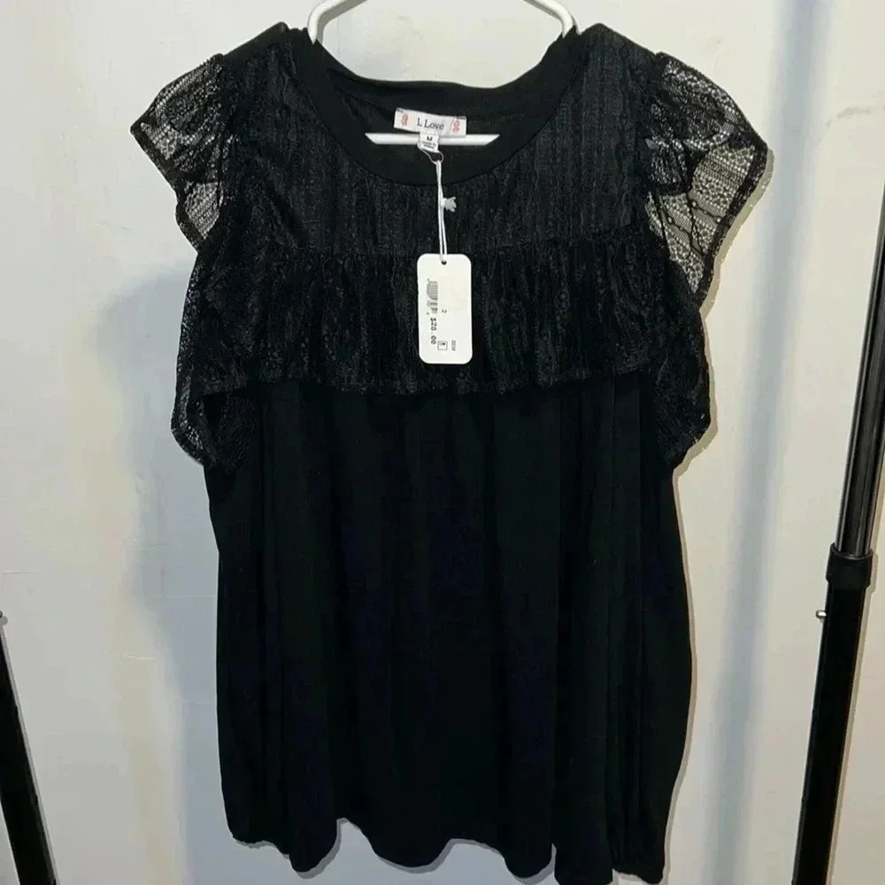 L Love Black Lace Bare Shoulder Blouse NWT 072626